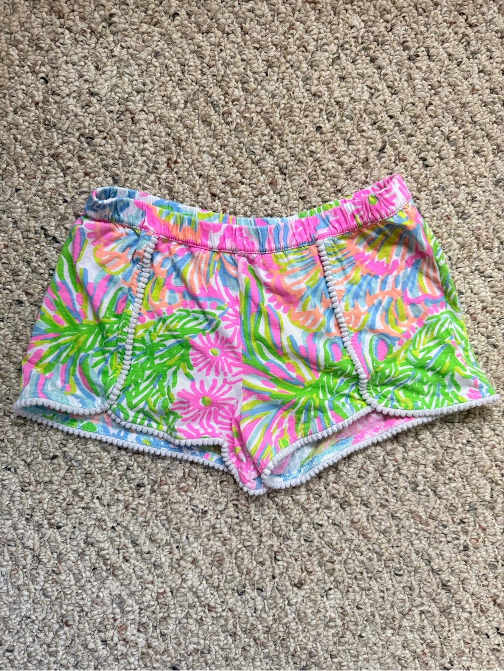Lilly Pulitzer Girls Pom Trim Cotton Shorts | Size L